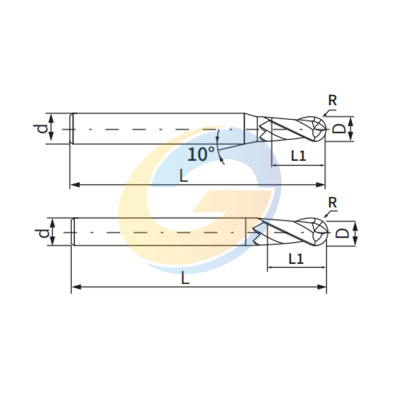 D12*R6*45*D12*100L Z2 фреза сферическая BALLNOSE твердосплавная GREWIN HRC55